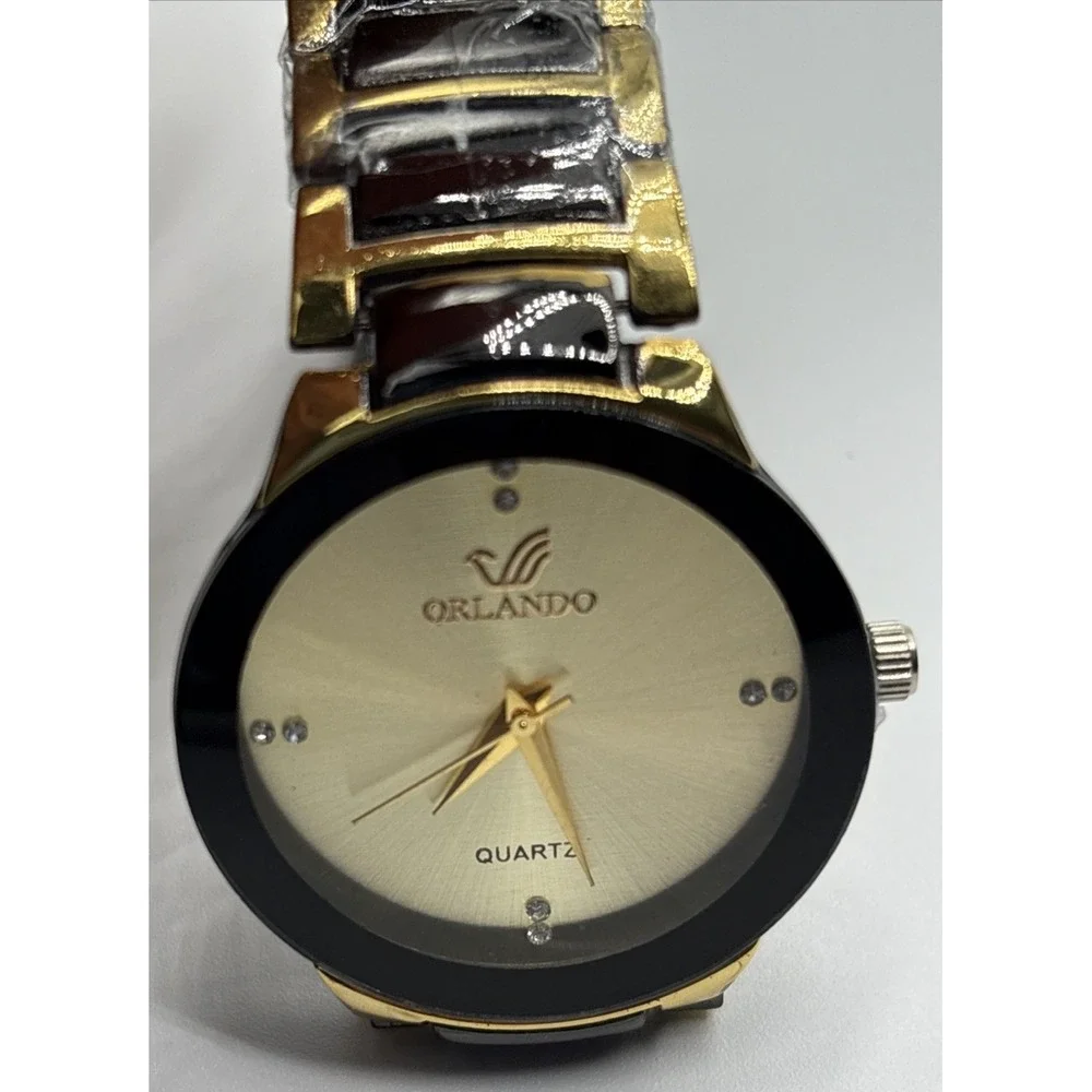 New Men Luxury Watches  Cool Black Gold Quartz Steel Wristwatch Orlando.‎